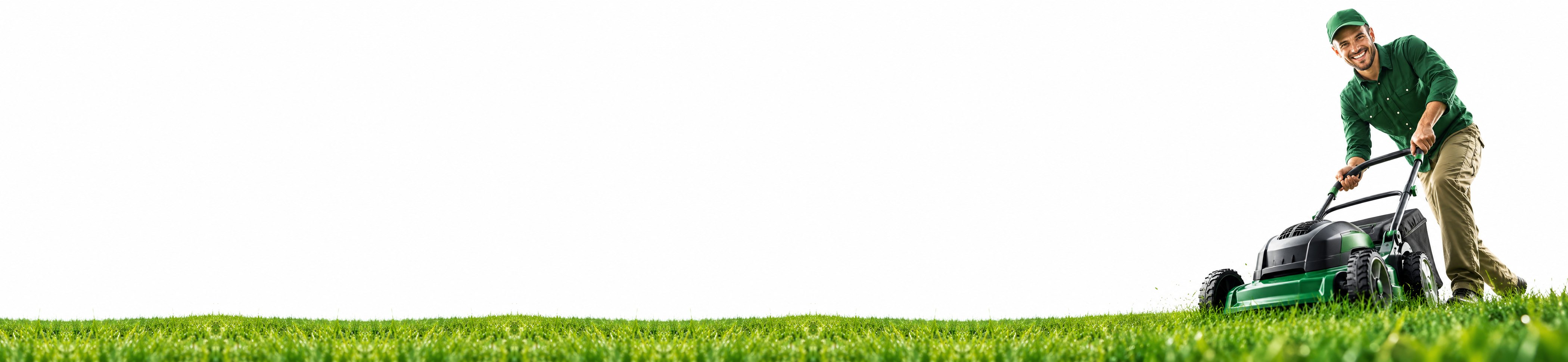 Professional lawn care specialist mowing a lush green lawn
